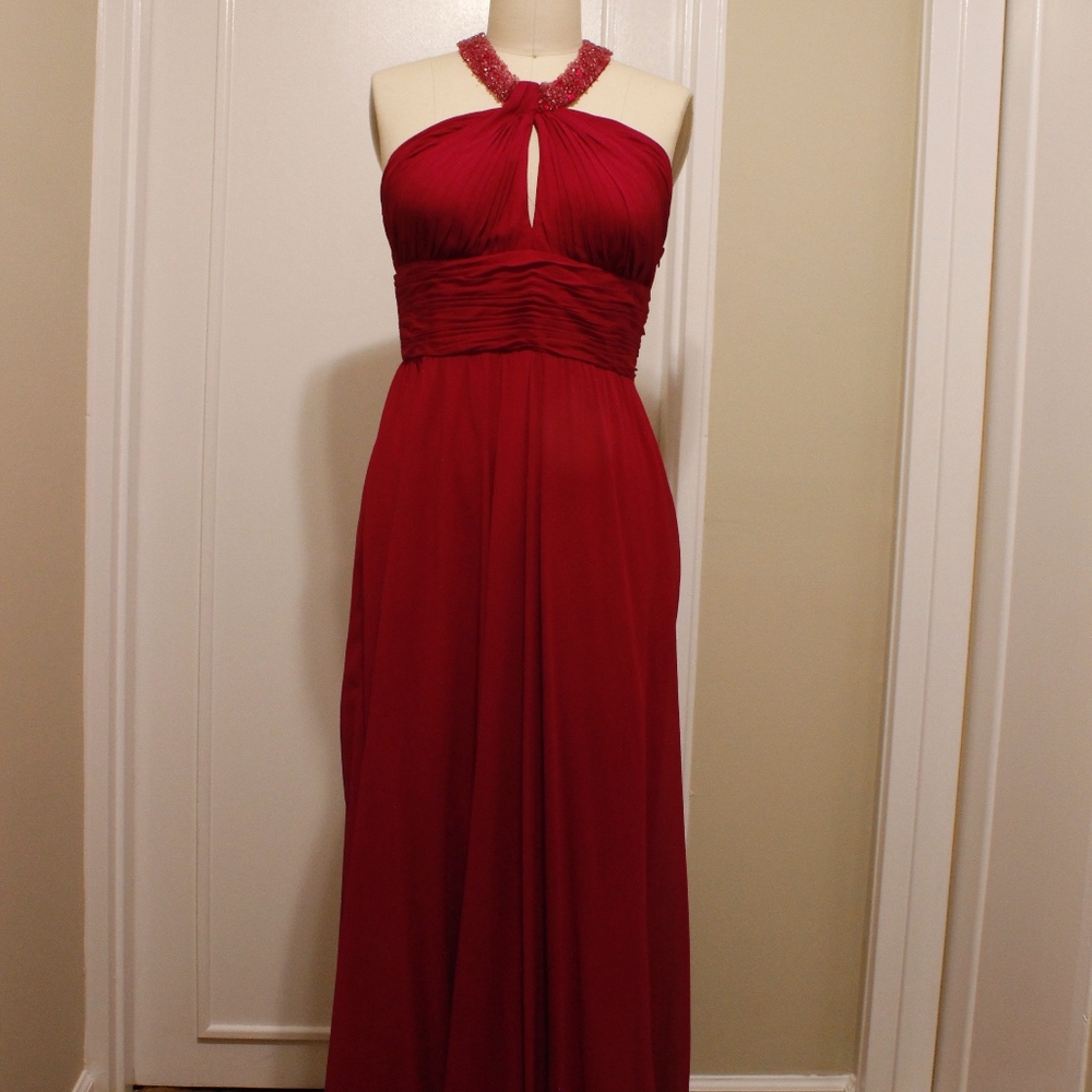 Aidan Mattox | Gown w/ Cross Back, Beaded Collar